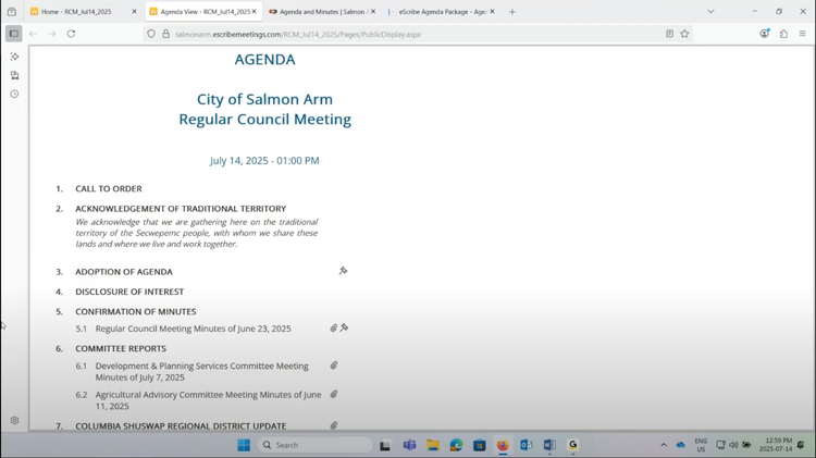 City Council Cliff Notes - July 14, 2025 - Salmon Arm