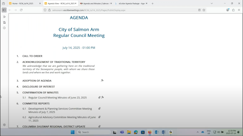 City Council Cliff Notes - July 14, 2025 - Salmon Arm